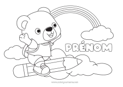 Coloriage personnalisable Ours Animal Ourson Arc en ciel École Coloriages faciles Animaux de la forêt Crayon Cartable Rentrée scolaire Fournitures scolaires Nuage