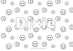 Coloriage personnalisable Nom décoré Smilley Fond décoratif
