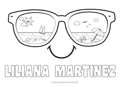 Página de desenho personalizável Verão Sol Praia Desenhos para colorir fáceis Guarda-sol Óculos Smiley Óculos de sol