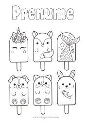 Página de desenho personalizável Kawaii Unicórnio Raposa Coelho Animal Peixe Guloseimas, doces Sorvete Desenhos para colorir fáceis Animais marinhos ou aquáticos Cães e gatos Dragões, unicórnios e animais fantásticos Animais da floresta
