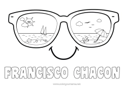 Colorear personalizable Verano Sol Playa Dibujos fáciles para colorear Parasol, sombrilla de playa Gafas Emoticono Gafas de sol