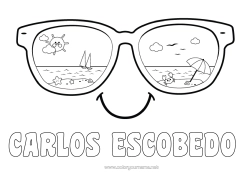 Colorear personalizable Verano Sol Playa Dibujos fáciles para colorear Parasol, sombrilla de playa Gafas Emoticono Gafas de sol