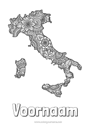 Tilpassbar fargeleggingssiden Blomster Mandala Geografi Italia Land Kart over landene