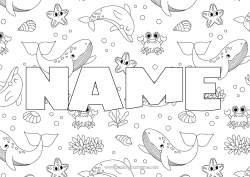 Coloriage personnalisable Baleine Mer Animal Crabe Coquillages Étoile de mer Animaux marins ou aquatique Fond décoratif