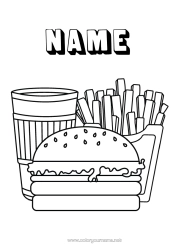 Coloriage personnalisable Nourriture USA Boisson Soda Coloriages faciles Hamburger