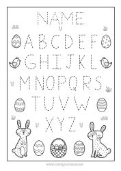 Coloriage personnalisable Lapin Activités enfants Points à relier Alphabet Pâques Animaux de la forêt Lettre de l'alphabet