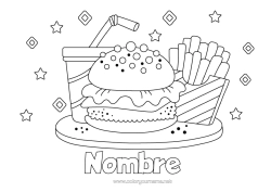 Anpassbare Malvorlage Getränk Soda Hamburger Pommes