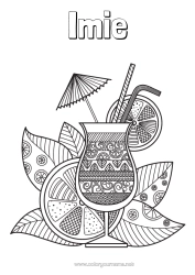 Página de desenho personalizável Mandala Férias Verão Frutas Bebida Zentangle Coquetel