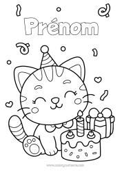 Coloriage personnalisable Mignon Gâteau Chat Cadeaux Anniversaire Animal Coloriages faciles Chiens et chats