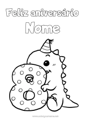 Customisable colouring page Birthday Dinosaurs Figure Happy birthday message Big number age Eight