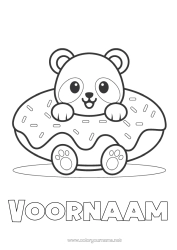 Pagina da colorare personalizzabile Carino Torta Kawaii Animale Panda Ciambelle Disegni da colorare facili Altri animali del mondo