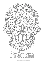 Coloriage personnalisable Fleurs Crâne Día de los Muertos Mexique Calaveras, têtes de mort