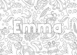 Página de desenho personalizável Mar Animal Peixe Caranguejo Animais marinhos ou aquáticos Polvo, Lula Fundo decorativo Tartaruga marinha Fundo marinho