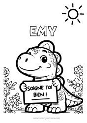 Coloriage personnalisable Malade Dinosaures Pancarte
