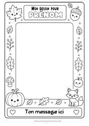 Coloriage personnalisable Citrouille Automne Renard Feuilles Symboles Animaux de la forêt Gland Cadre Feuilles mortes Cadre de dessin