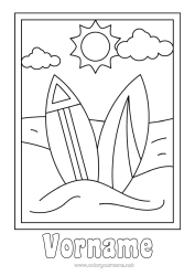 Coloriage personnalisable Sport Été Mer Coloriages faciles Surf Sports nautiques