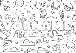 Colorear personalizable Nombre decorado Doodle Fondo decorativo