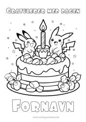 Coloriage personnalisable Gâteau Anniversaire Pokemon Manga Joyeux anniversaire (français) Message Dessin animé