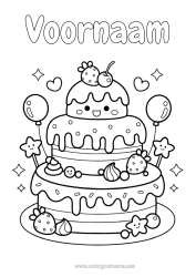 Customizable coloring page Cake Kawaii Cherry Fruits Strawberry