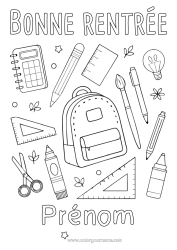 Coloriage personnalisable Crayon Cartable Rentrée scolaire 