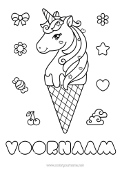 Coloriage personnalisable Kawaii Licorne Animal Gourmandises, sucreries Glace Coloriages intermédiaires Dragons, licornes et animaux fantastiques