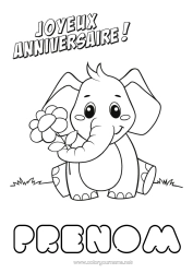 Coloriage personnalisable Mignon Anniversaire élephant Animal Coloriages faciles Joyeux anniversaire (français) Message Animaux de la ferme Animaux sauvages d'Afrique