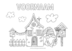 Coloriage personnalisable Printemps Gnome Maison Oiseaux et mammifères volants Nichoir à Oiseaux
