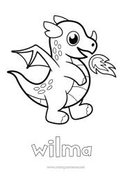 Customisable colouring page Cute Cute Dragon Animal Fairy tale Easy colouring pages Dragons, unicorns, and fantastical creatures