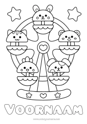 Coloriage personnalisable Kawaii Parc d'attractions Grande roue Fête Foraine