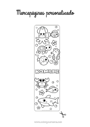 Coloriage personnalisable Mignon Kawaii Tortue Été Mer Activités enfants Animal Poisson Hippocampe Crabe Marque page Coloriages faciles Requin Animaux marins ou aquatique Reptiles Pieuvre, poulpe Tortue marine