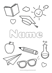Coloriage personnalisable Fruits Symboles Pomme Crayon Lunettes Rentrée scolaire Toque d'étudiant Fournitures scolaires