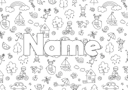 Coloriage personnalisable Voiture Enfant Bateau Nom décoré Doodle Véhicules maritimes Voitures, vans et camping-cars Fond décoratif