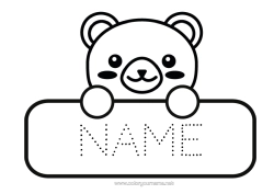 Coloriage personnalisable Ours Kawaii Animal Ourson Animaux de la forêt Rentrée scolaire étiquette