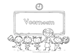 Coloriage personnalisable Enfant Maîtresse/Maître École Métiers de l'éducation Rentrée scolaire Tableau de classe Salle de classe élève