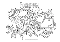 Coloriage personnalisable Mandala École Crayon Globe terrestre Fournitures scolaires équerre