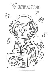 Colorear personalizable Cat Animales Música Perros y gatos Día Mundial de la Música Nota musical