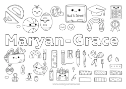 Coloriage personnalisable Kawaii Arc en ciel Crayon de couleur École Crayon Rentrée scolaire Tableau de classe Toque d'étudiant Fournitures scolaires Trousse équerre Rapporteur Peinture Ciseaux