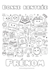 Coloriage personnalisable Kawaii Ballons Chouette, Hibou Bus, car Maîtresse/Maître École Symboles Oiseaux et mammifères volants Jeux et jouets Transport en commun terrestres Cartable Globe terrestre Métiers de l'éducation Rentrée scolaire 
