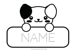 Coloriage personnalisable Kawaii Chien Animal Chiens et chats Rentrée scolaire étiquette