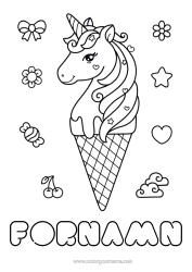 Anpassbare Malvorlage Kawaii Einhorn Tier Leckereien, Süßigkeiten Eis Mittelstufenmalvorlagen Drachen, Einhörner und fantastische Tiere