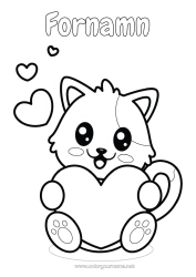 Página de desenho personalizável Coração Gato Kawaii Animal Desenhos para colorir fáceis Cães e gatos