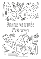 Página de desenho personalizável Pincel Escola Café Bebida Símbolos Lápis Volta às Aulas Mensagem de Boas-vindas Materiais Escolares Esquadro Transferidor Pintura