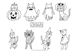 Coloriage personnalisable Déguisement Momie Chat Halloween Animal Chiens et chats
