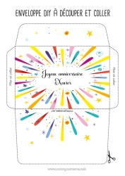 Coloriage personnalisable Anniversaire Fête Feu d'artifice Enveloppe Enveloppe à imprimer