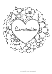 Coloriage personnalisable Fleurs Coeur Mandala Je t'aime Grand coeur