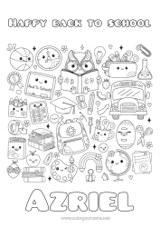 Coloriage personnalisable Kawaii Ballons Chouette, Hibou Bus, car Maîtresse/Maître École Symboles Oiseaux et mammifères volants Jeux et jouets Transport en commun terrestres Cartable Globe terrestre Métiers de l'éducation Rentrée scolaire 