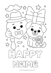 Coloriage personnalisable Coeur Cadeaux Papa Bonne fête Chien Animal Chapeau Chiens et chats Moustache
