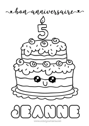 Coloriage personnalisable Bougie Gâteau Anniversaire Kawaii Coloriages faciles Joyeux anniversaire (français) Message Age fêté personnalisable