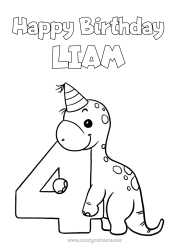 Coloriage personnalisable Anniversaire Dinosaures Chiffre Joyeux anniversaire (français) Message Gros chiffre âge Quatre