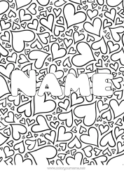 Coloriage personnalisable Coeur Papa Maman Mamie Papi Je t'aime Soeur Frère Nom décoré